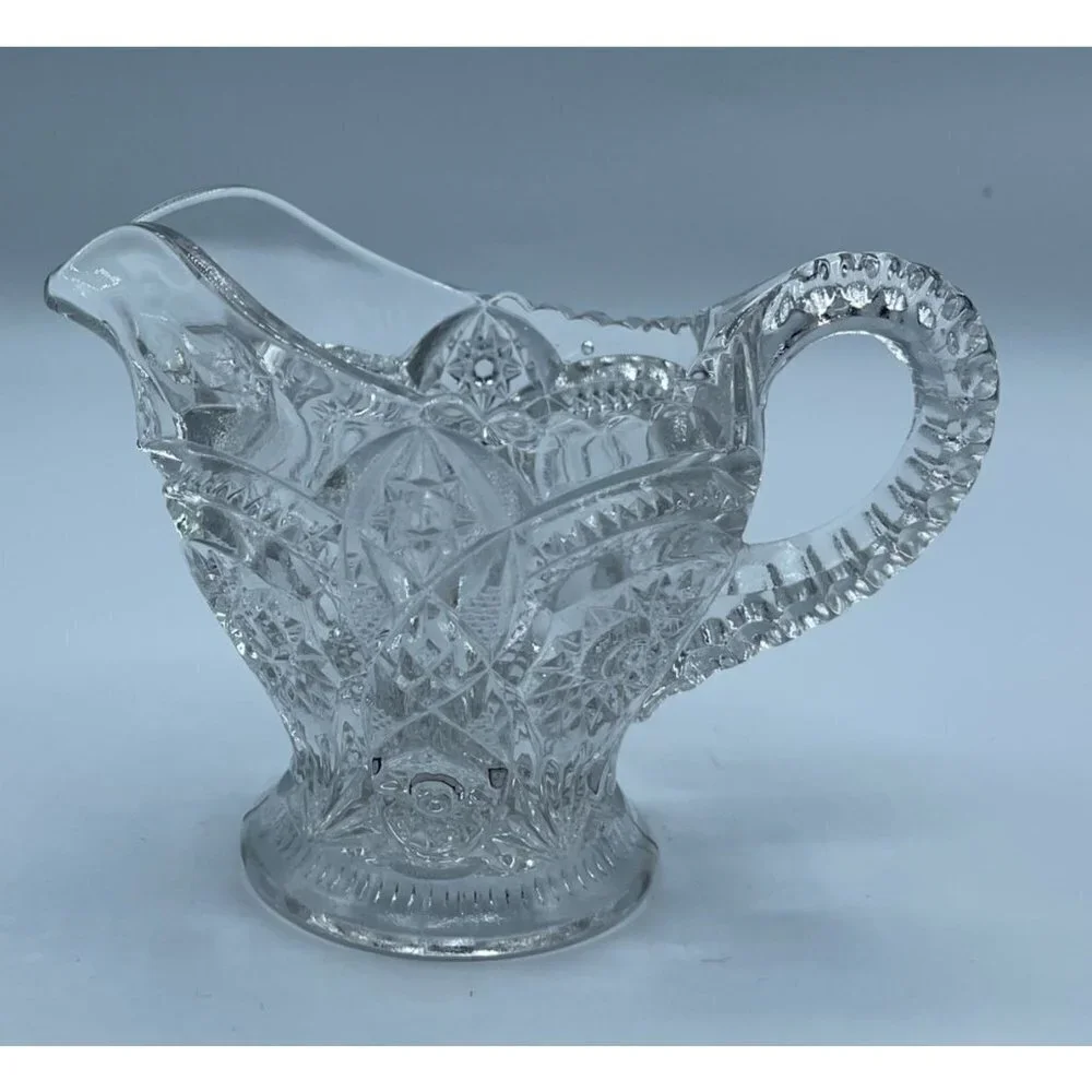 Glass Creamer and Open Sugar Bowl Clear Cut Glass Set